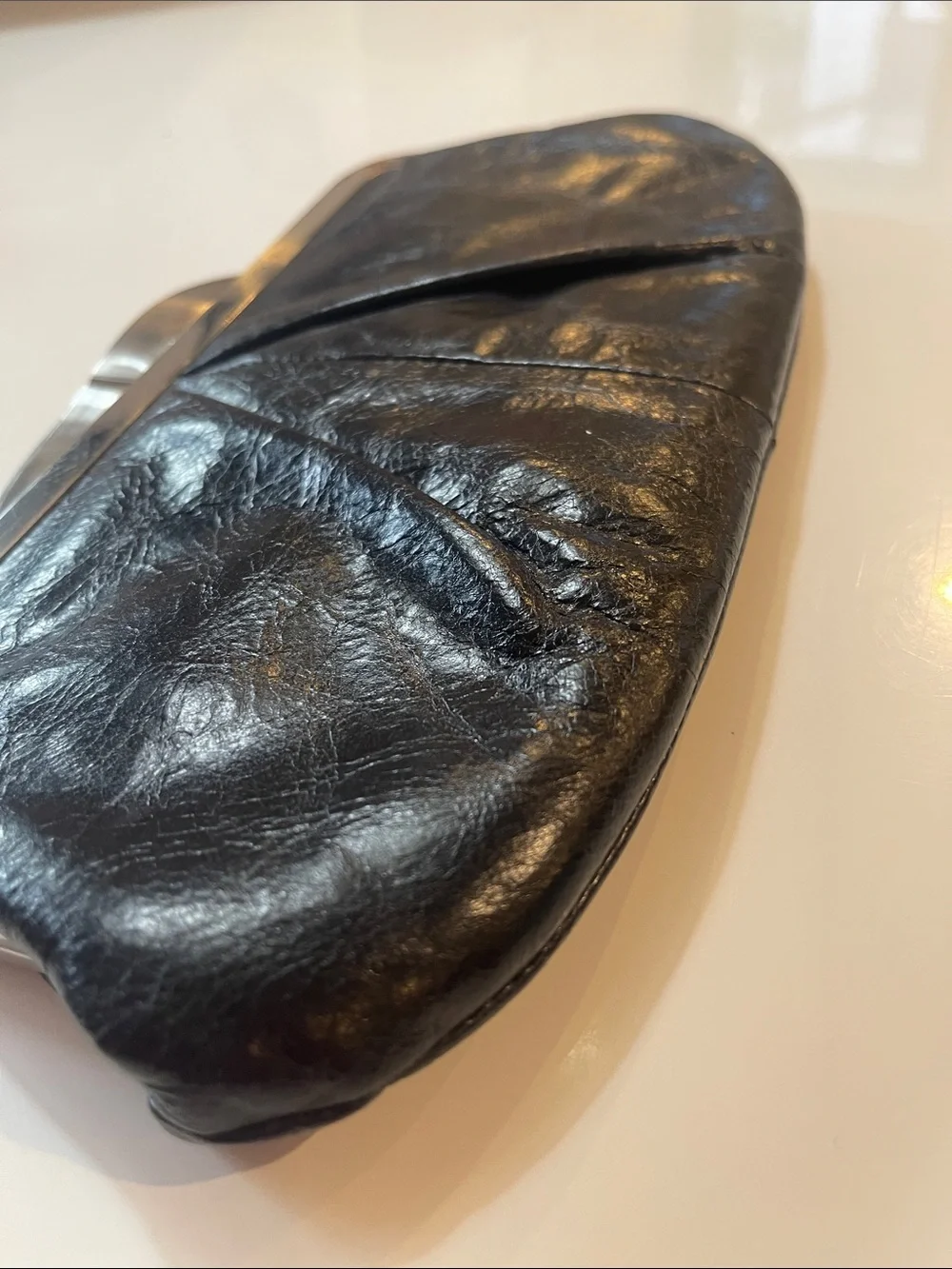 Classic Black Leather Chain-Handle Clutch - Picture 7 of 7